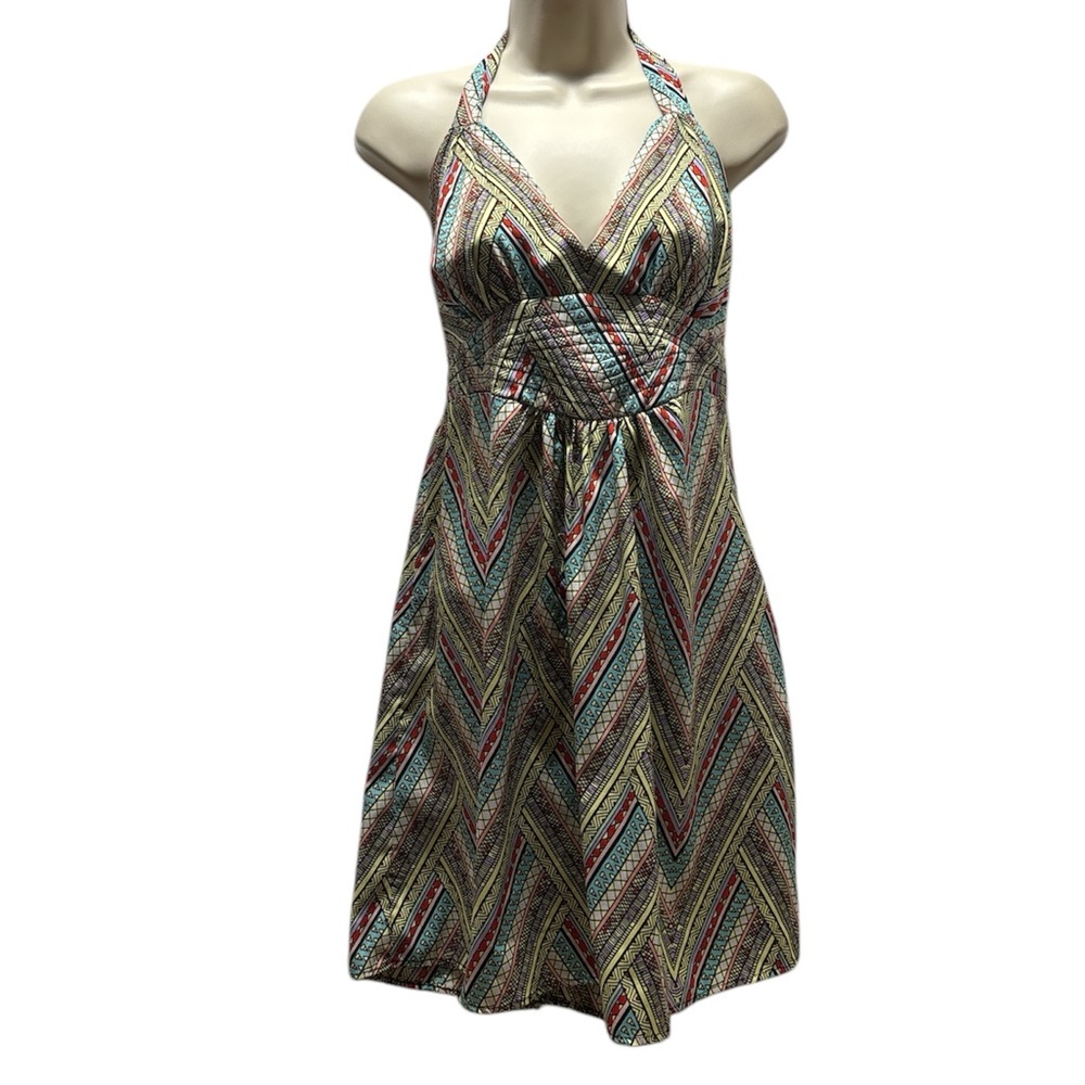 Fire Los Angeles Women’s Colorful Chevron Vibrantr Halter Mini Dress Size L